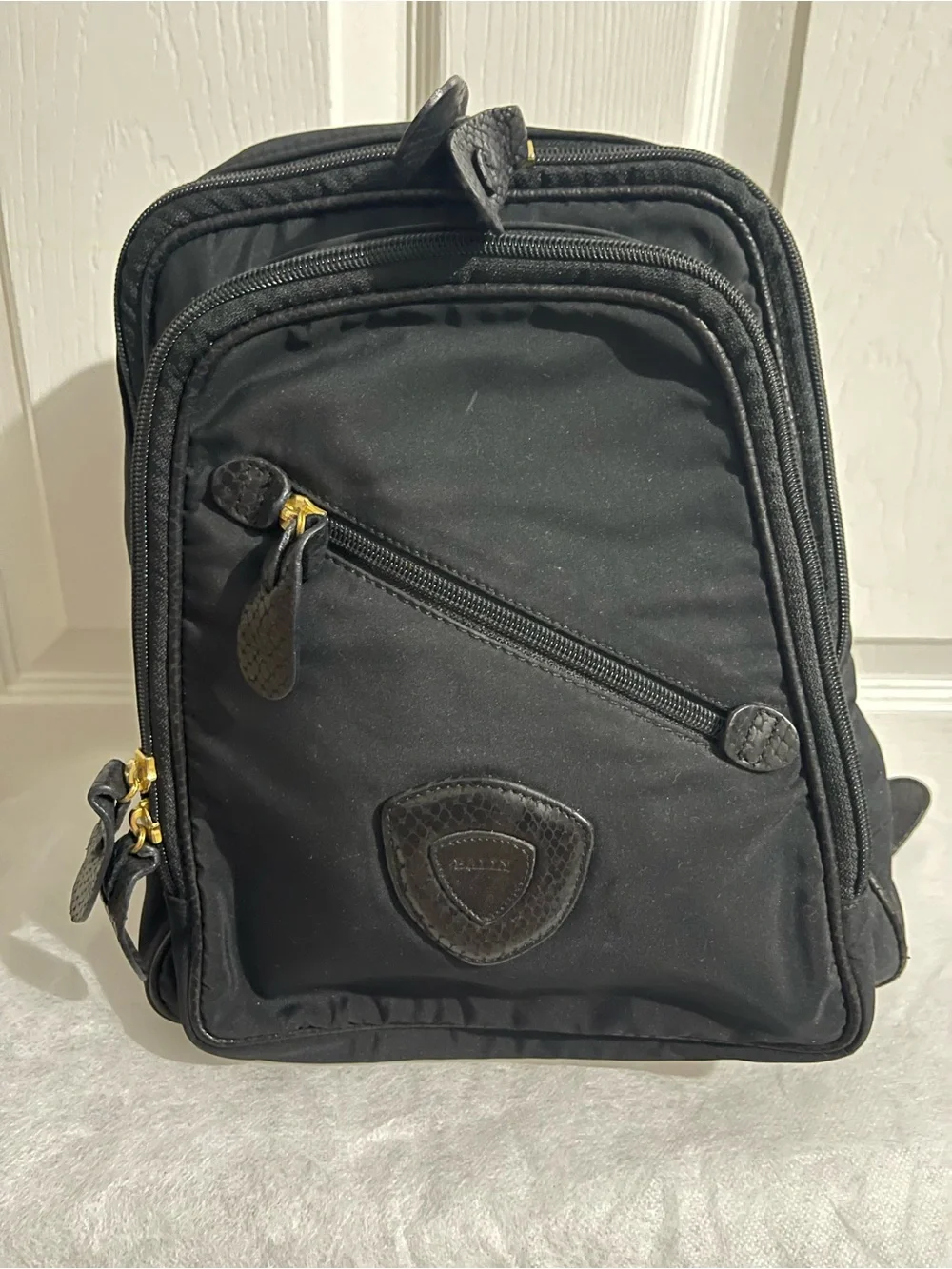 Bally Black Women Small Backpack Crossbody with Gold Hardware